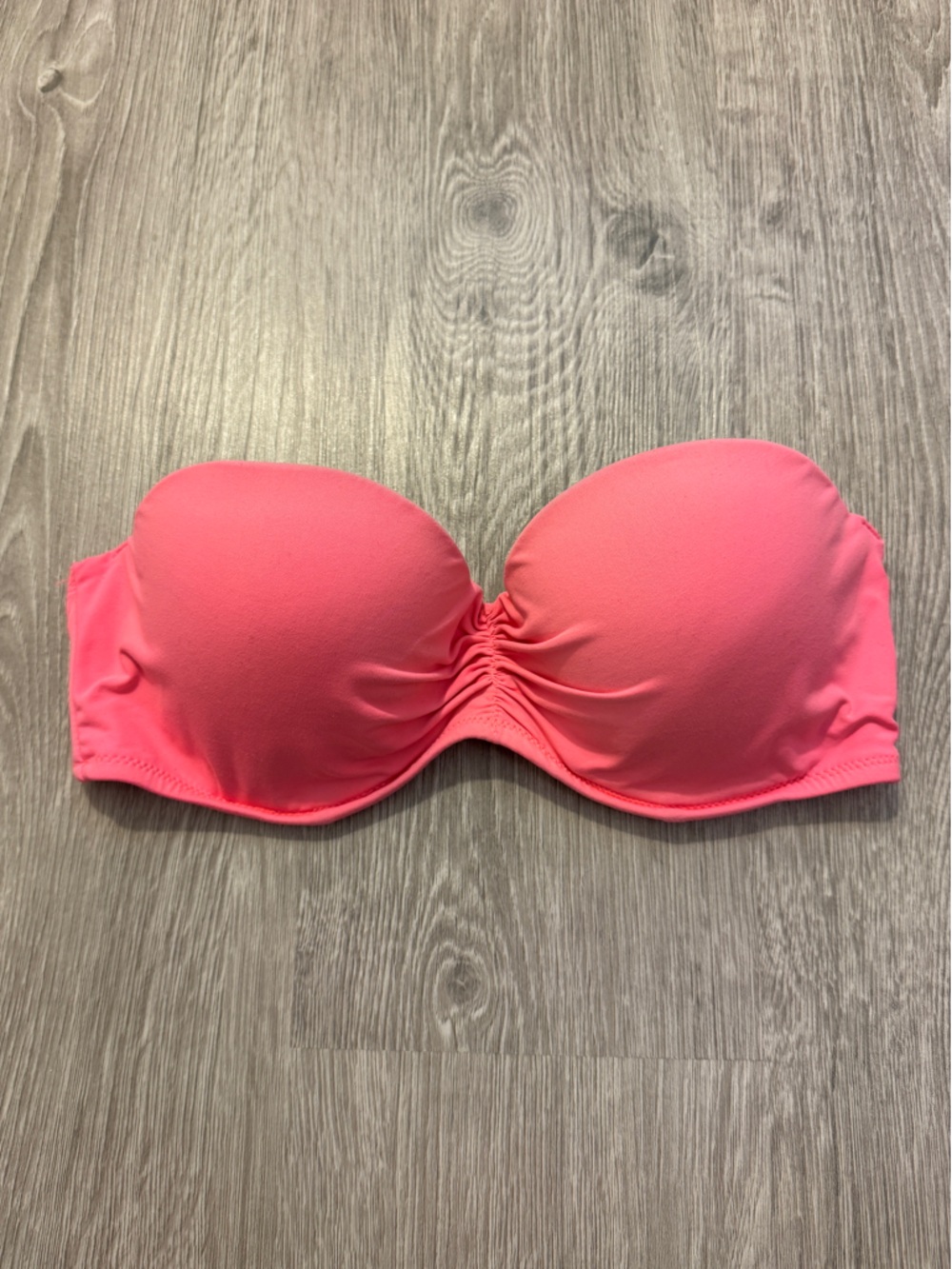 Strapless Bandeau Bikini Top - Neon Coral Pink